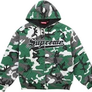 Supreme Quilted Zip Up Hooded Sweatshirt in Green Camo